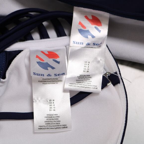 Sun & Sea Strappy Convertible Two Piece Bikini Halter Strapless Navy Blue Size M - Picture 10 of 14